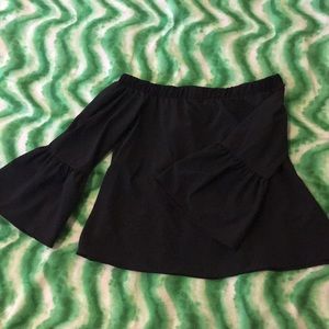 Black shoulder less long sleeve with bell sleeves